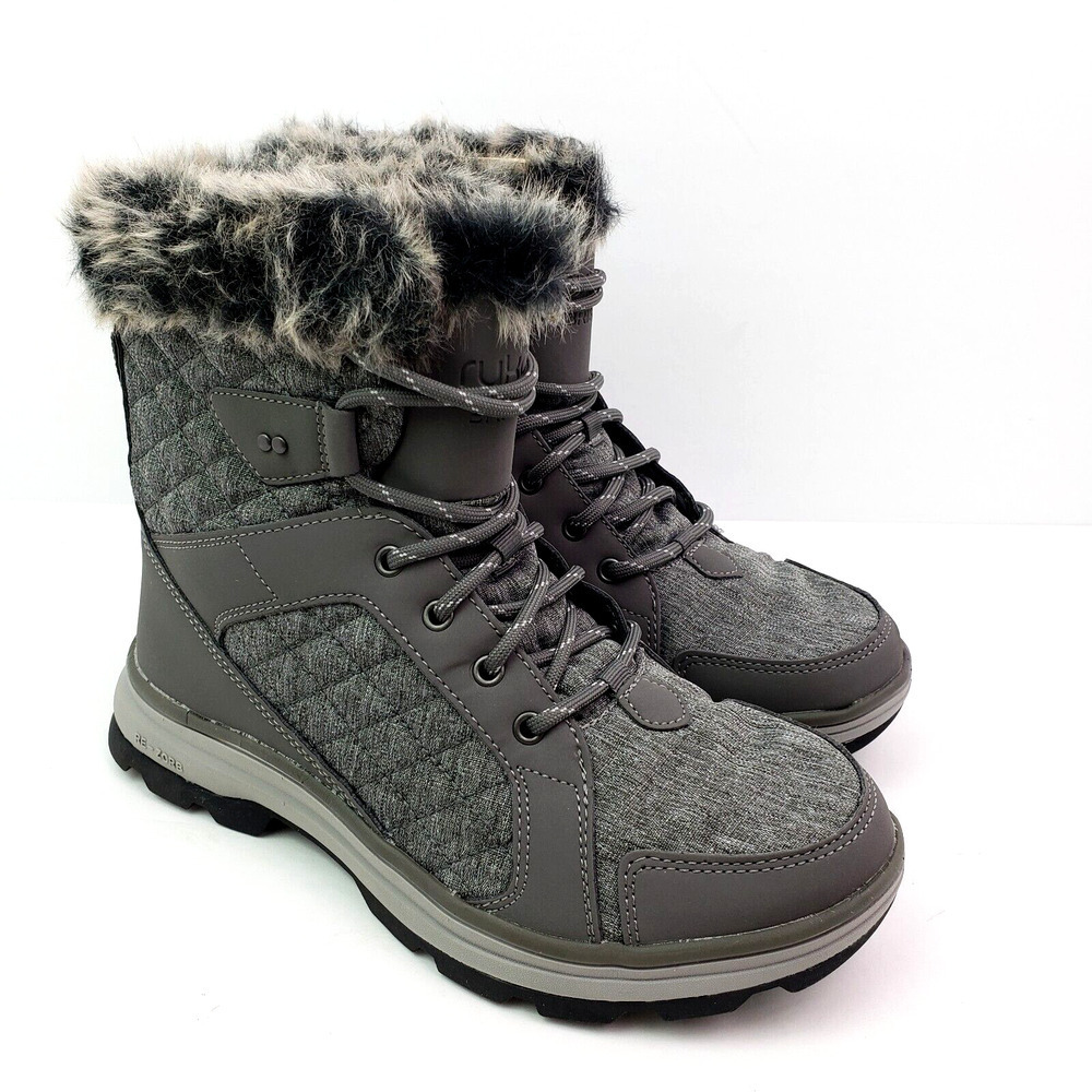 Ryka Brisk Womens Sz 7W Charcoal Grey Water Repellent Quilted Ankle Winter Boots